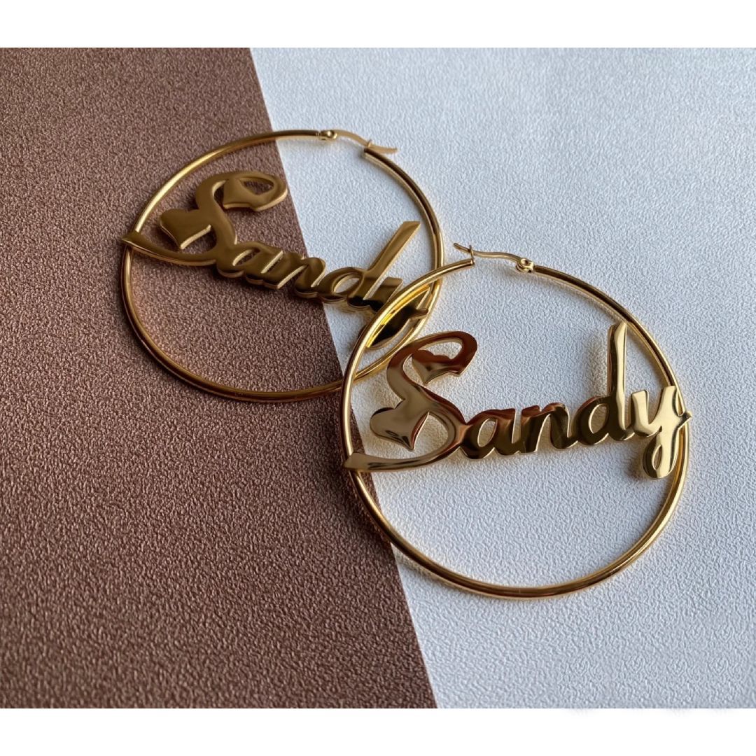 Wholesale Stainless steel large hoop letter earrings