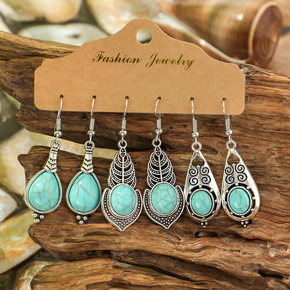 Wholesale Ethnic Style Turquoise Earrings Simple Creative Retro Jewelry Accessory