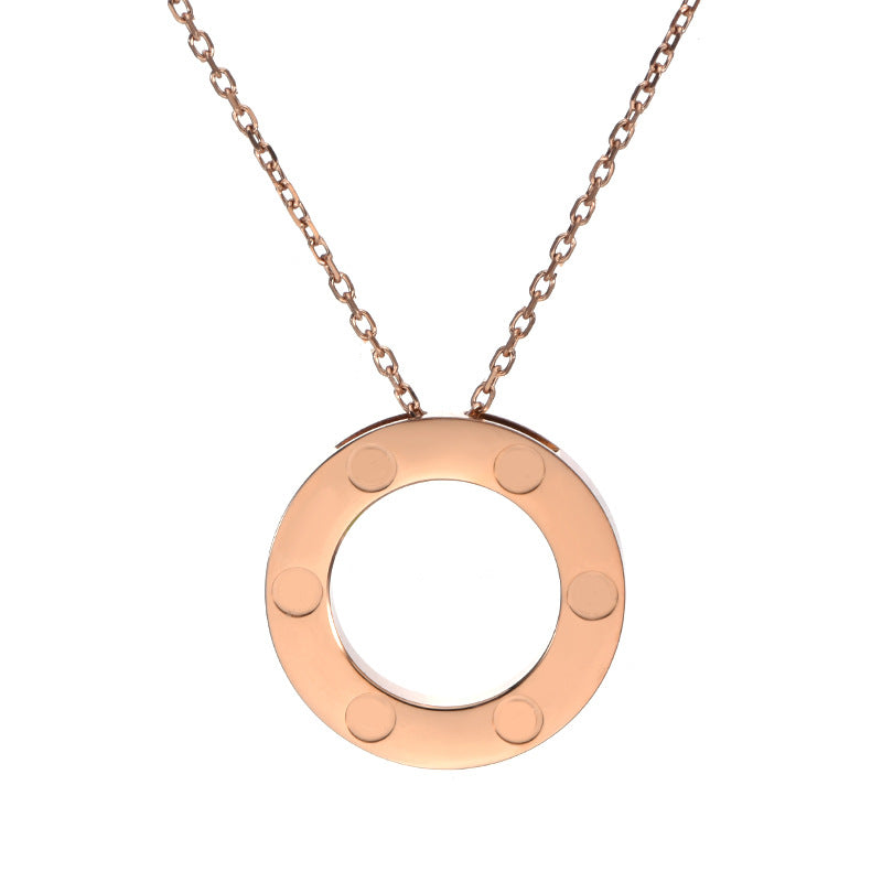 Wholesale Rose Gold Single-Ring Big Disc Screw Detail Clavicle Necklace