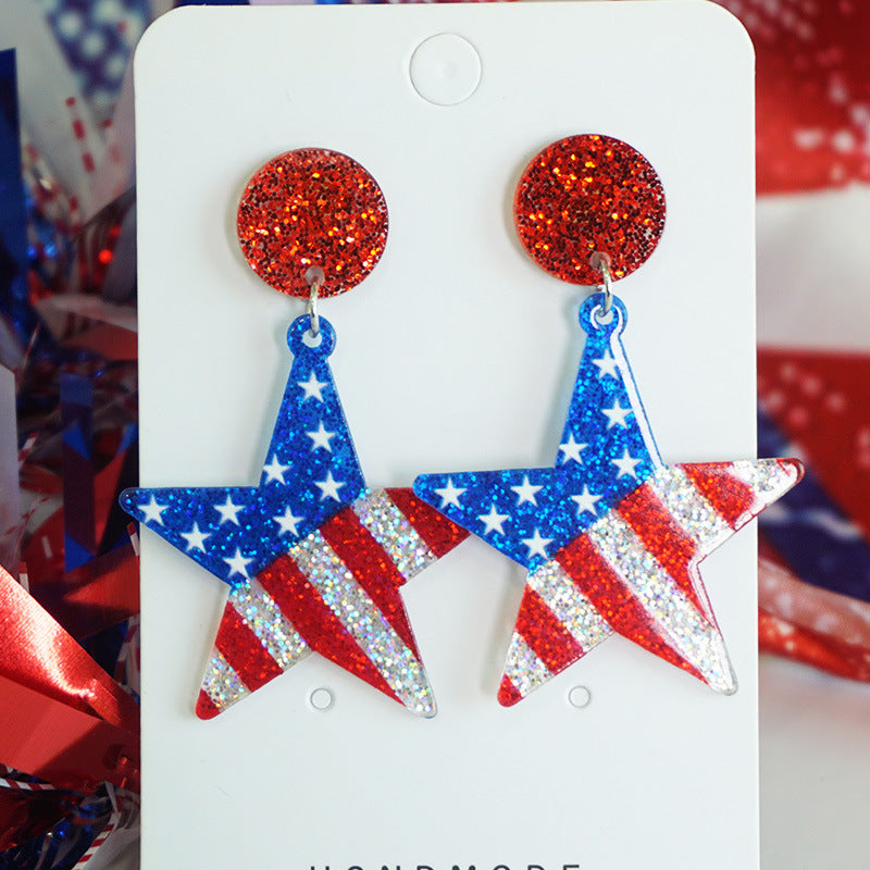 Wholesale 2 Pairs/pack American Independence Day Heart Star Glitter Acrylic Earrings ACC-ES-HY037