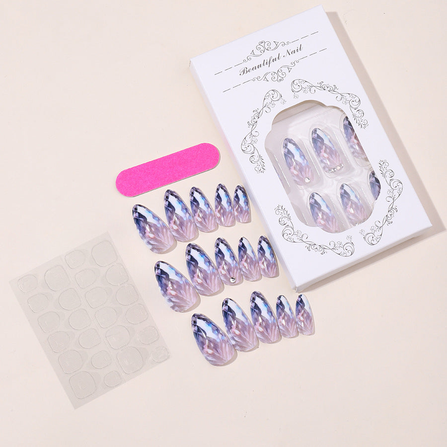 Wholesale 24pcs/box Glitter Nail Stickers Wave Wearable Nails Press-on Nail Set ACC-NS-HaoYi035