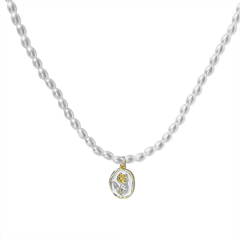 Wholesale Pearl Necklace Love Beaded Clavicle Necklace Choker Titanium Steel Necklace ACC-NE-Hank002