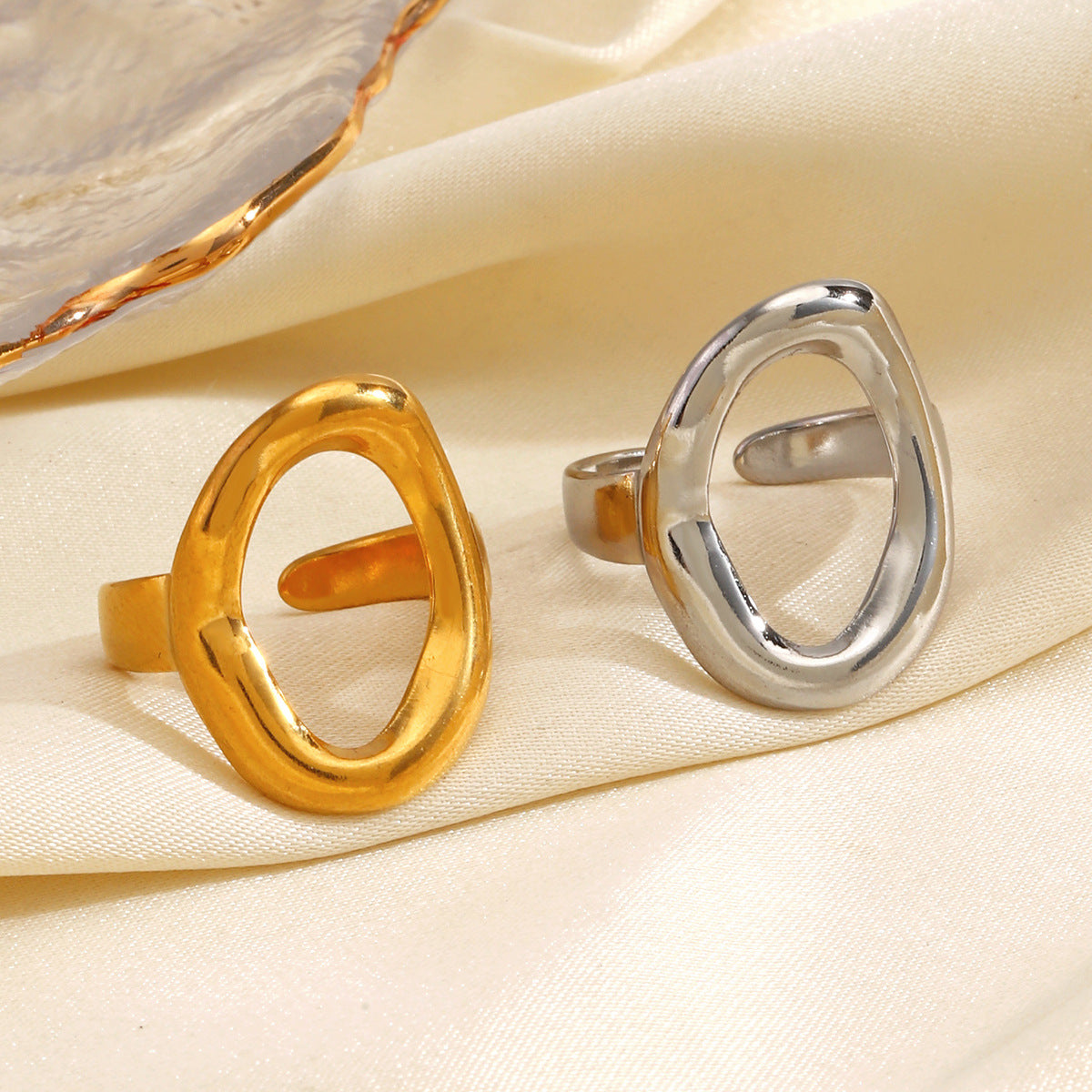 Wholesale European American Stainless Steel Irregular Oval Ring – Trendy Niche Design Jewelry Accessory