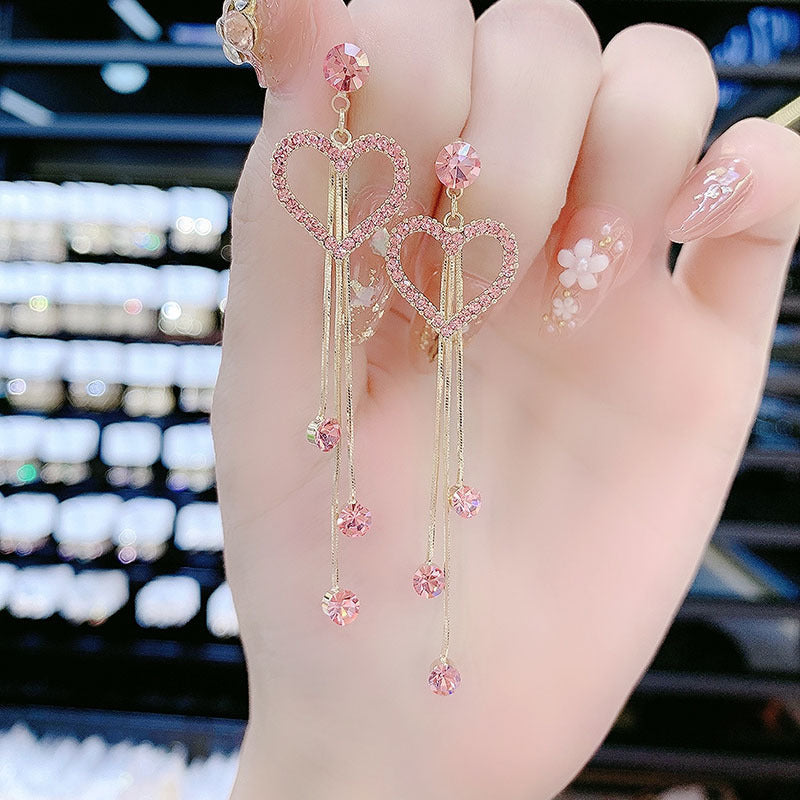 Wholesale Diamond Love Tassel Earrings Heart Shaped Earrings ACC-ES-Huzhe003