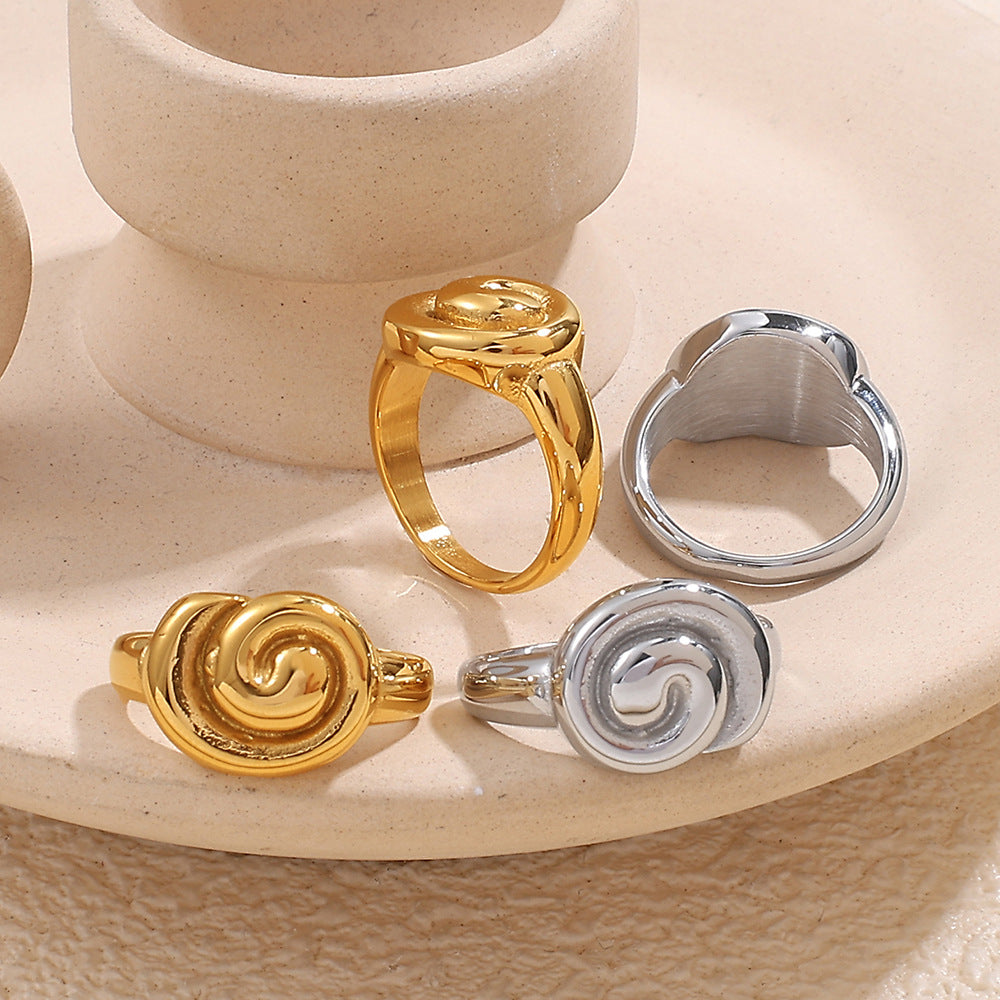Wholesale  Luxury Elegant Stainless Steel 18K Gold Threaded Rotating Ring Versatile Trendy High-End Jewelry