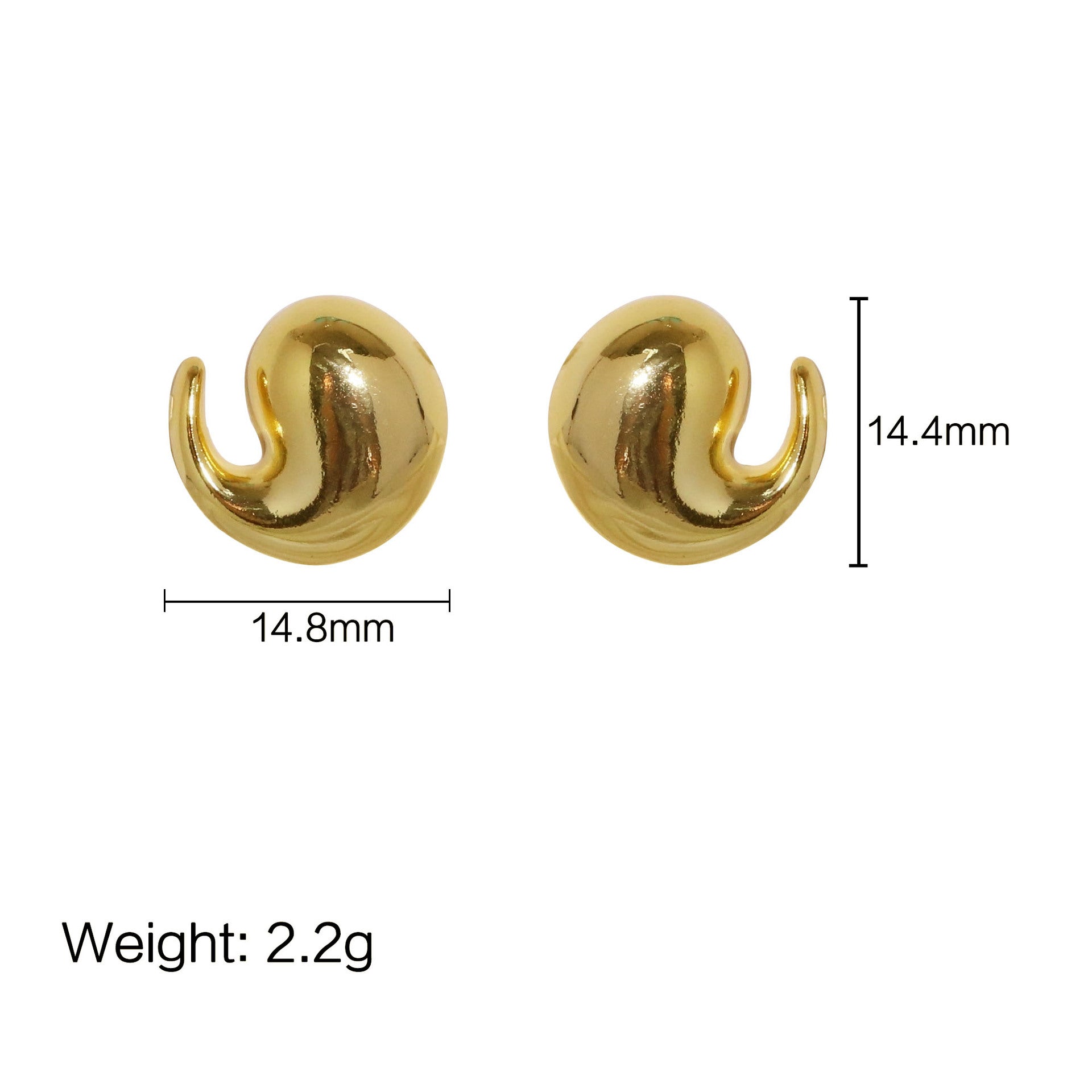 Wholesale  18k golden brass smooth comma pig tail earrings