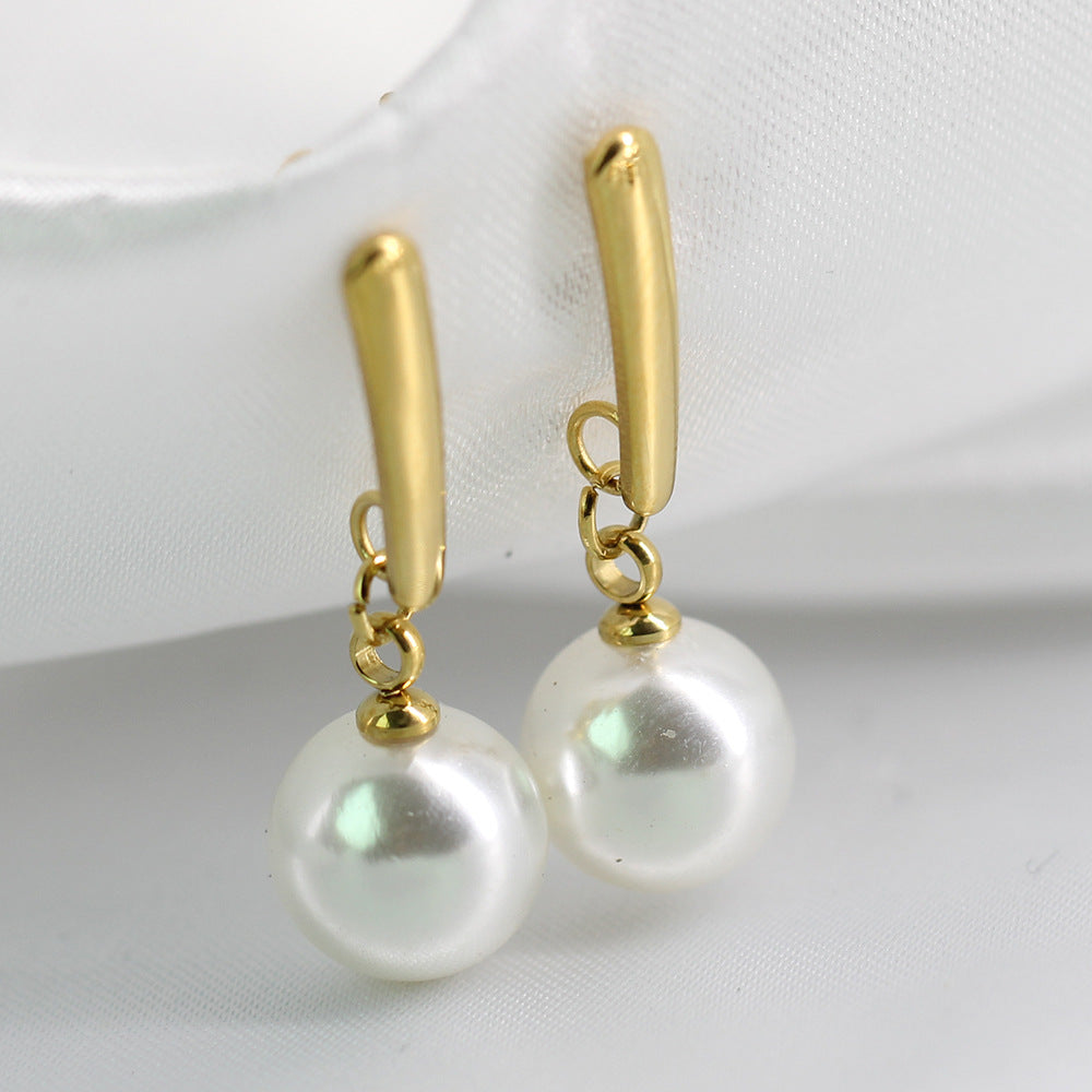 Wholesale Titanium Steel Earrings Pearl Dangle Earrings
