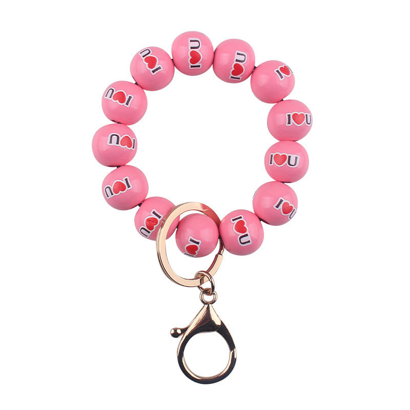 Wholesale  Creative DIY Valentine's Day Wooden Beads Beaded Bracelet Keychain