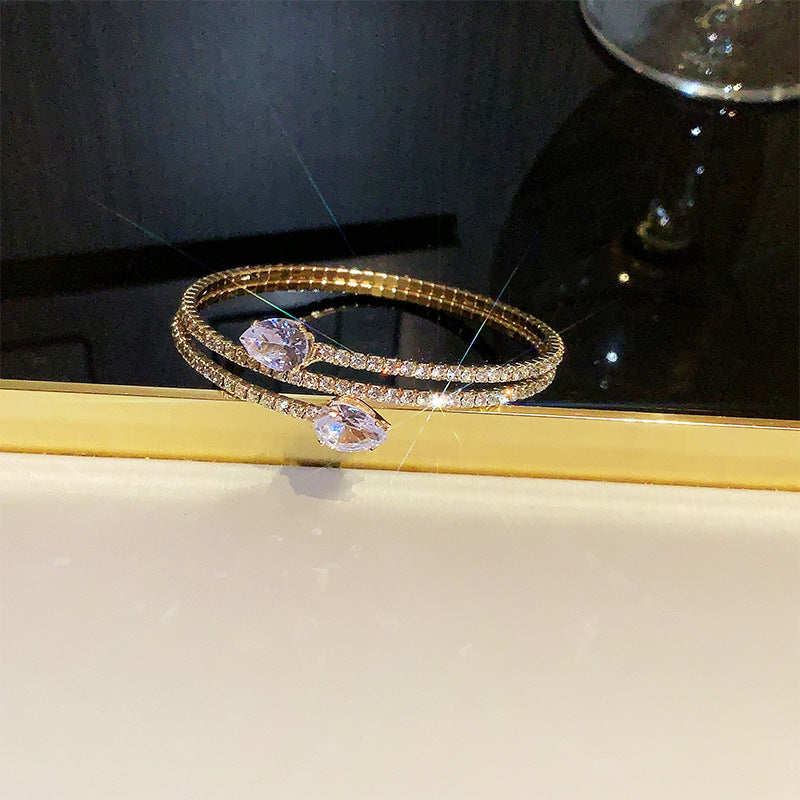 Wholesale Alloy Electroplated Bracelet with Multiple Rows of Ring Opening Rhinestones Layered Bracelet Set ACC-BT-Miaosi002