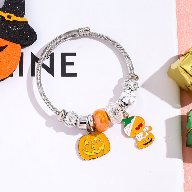 Wholesale Halloween Bat Ghost Witch Alloy Pendant Stainless Steel Bracelet ACC-BT-QingLian007