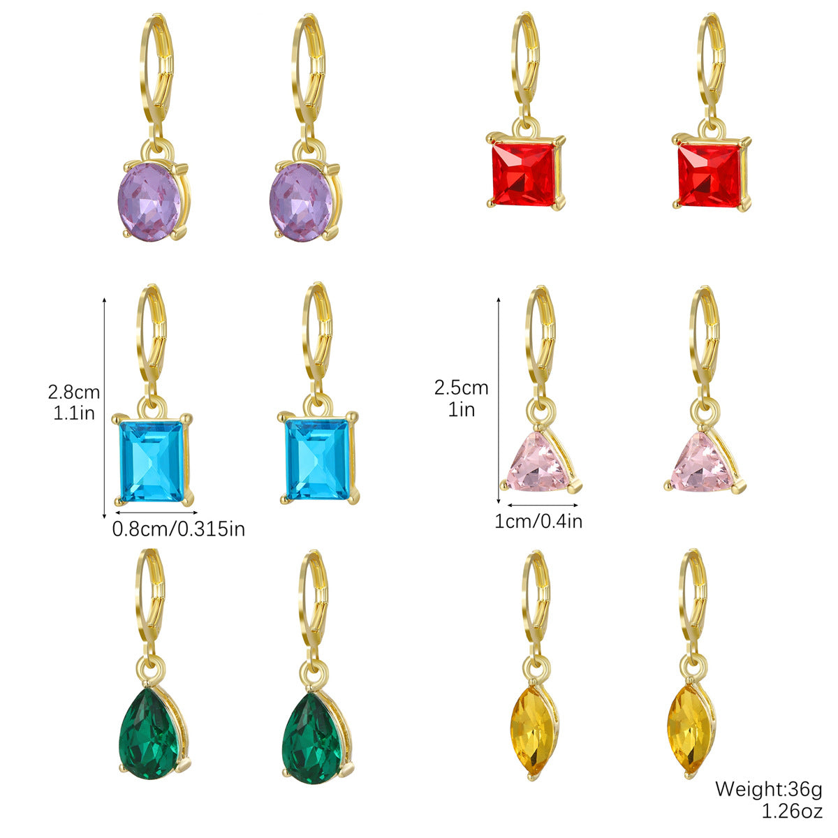 Wholesale  Geometric Six-piece Set Light Luxury Color Zircon Earrings