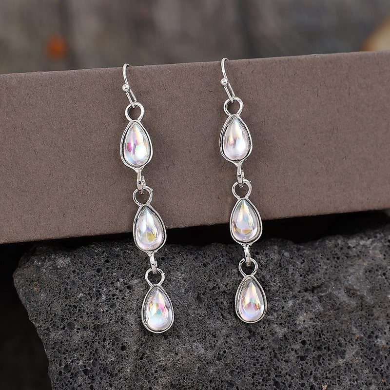 Wholesale drop-shaped colored stone alloy earrings