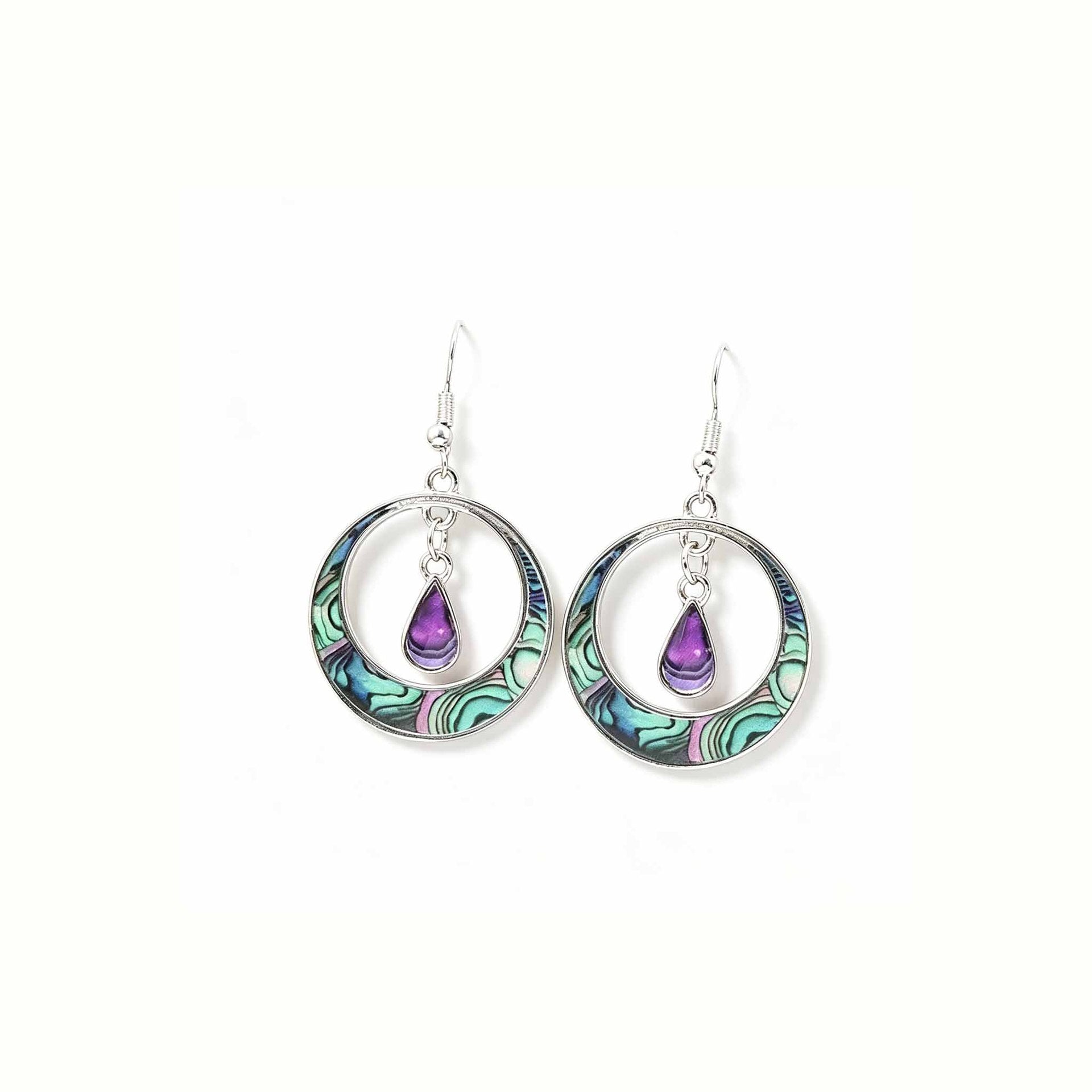 Wholesale Bohemian Hollow Circle Teardrop Purple Gem Palace Style Alloy Earrings Fashion Accessory Gift For Party Boutique Resale
