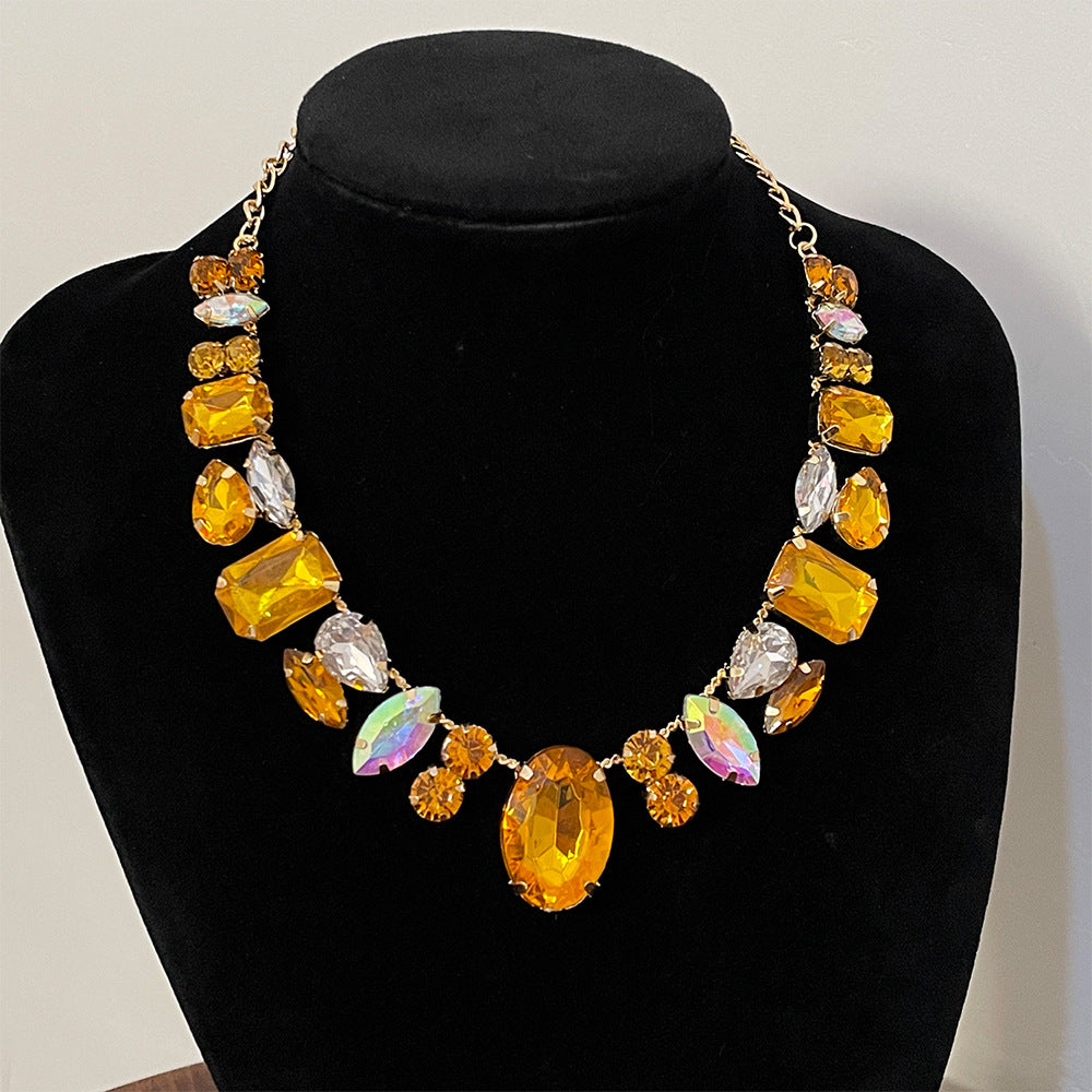 Wholesale Full Diamond Colored Gemstone Light Luxury Necklaces ACC-NE-Jicai001
