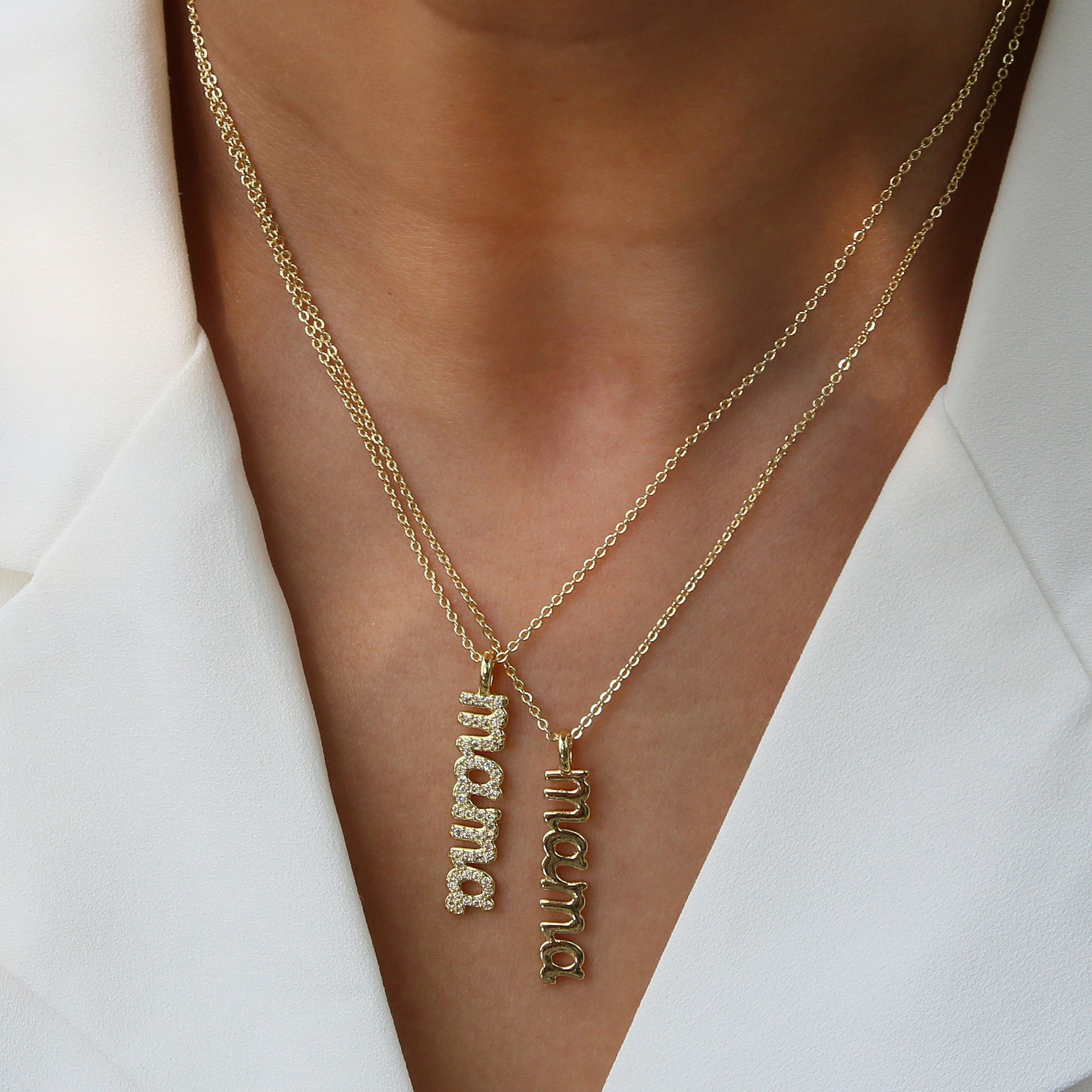 Wholesale Niche Design Brass Mother' s Day Mom mama/ mom Element Pendant Women' s Clavicle Chain Necklace