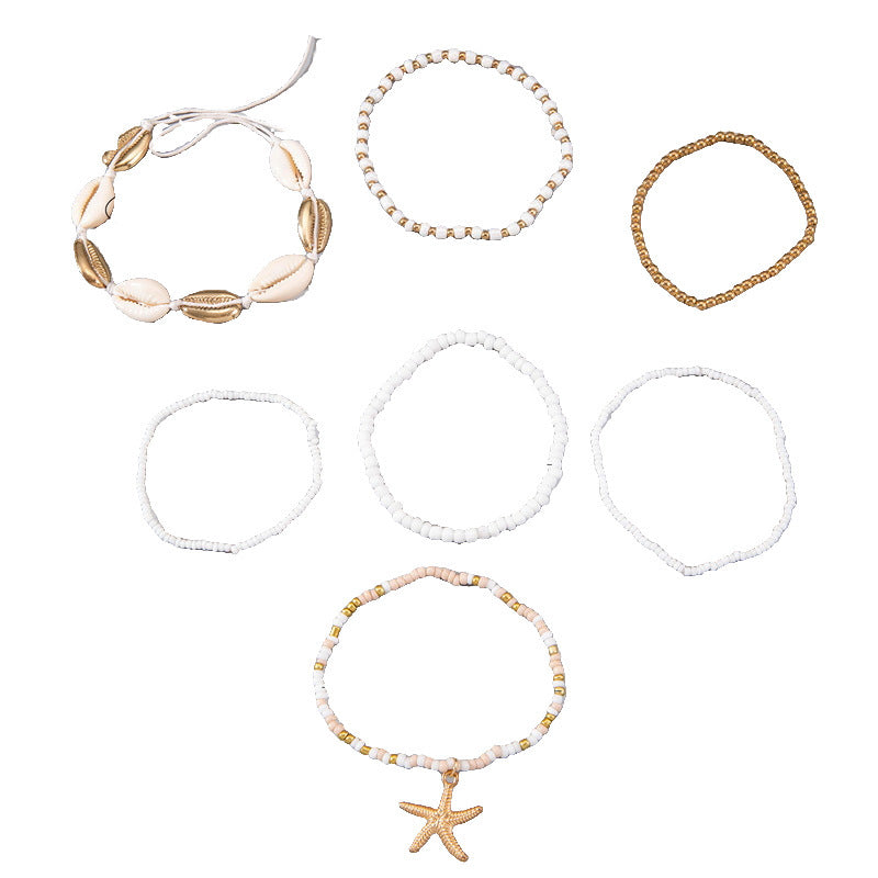 Wholesale Bohemian Style New Style Rice Bead Kettle Starfish Shell Rice Bead Kettle suit  Anklets
