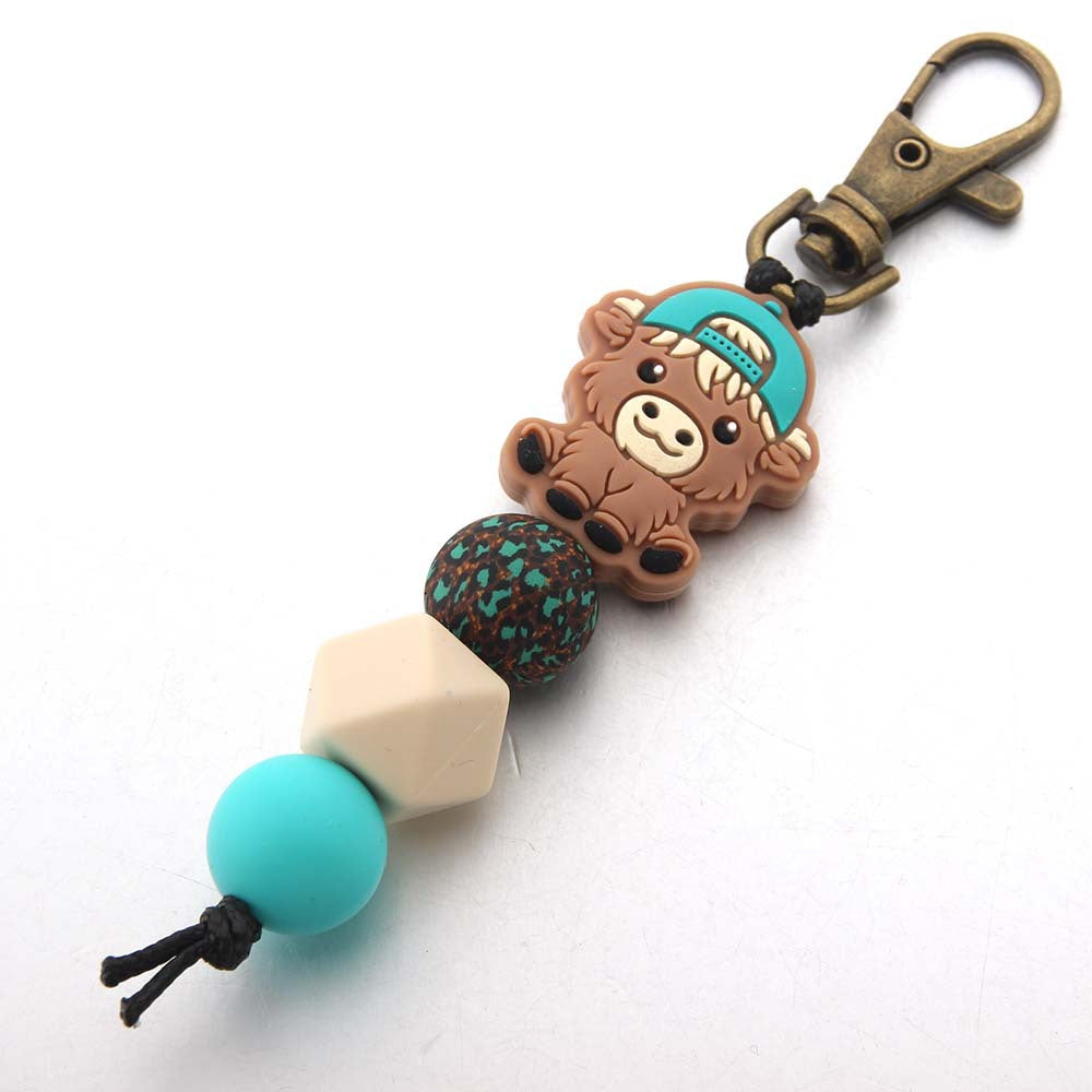 Wholesale Cartoon Cow Silicone Beaded Keychain Cute Keychain ACC-KC-JinAn009