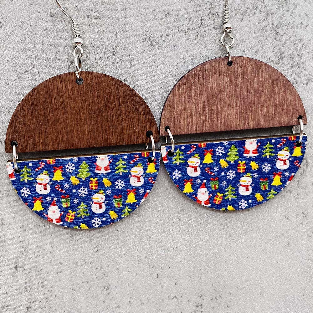 Wholesale Christmas Elk Gnome Dwarf Splicing Wooden Earrings