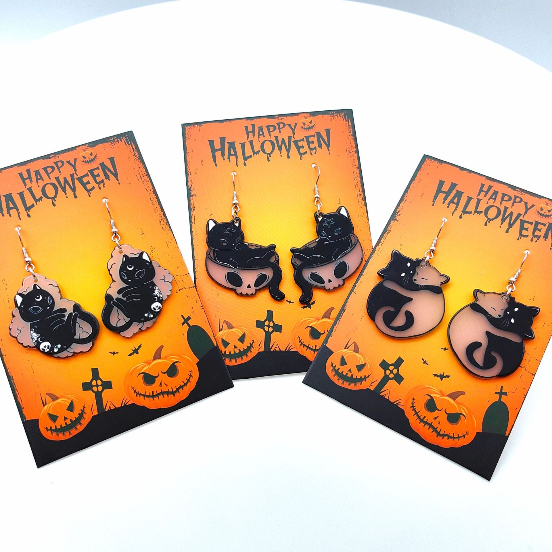 Wholesale Halloween Dark Series Acrylic Luminous Black Cat Ghost Earrings ACC-ES-XiZhao021