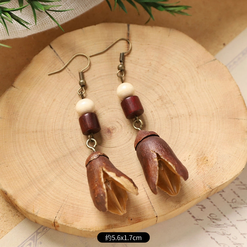 Wholesale Vintage Hand-made Plant Fruit Wood Earrings