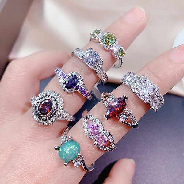 Wholesale Random Color 10pcs Zircon Micro Inlay Ring Gemstone Ring ACC-RS-Pabo006