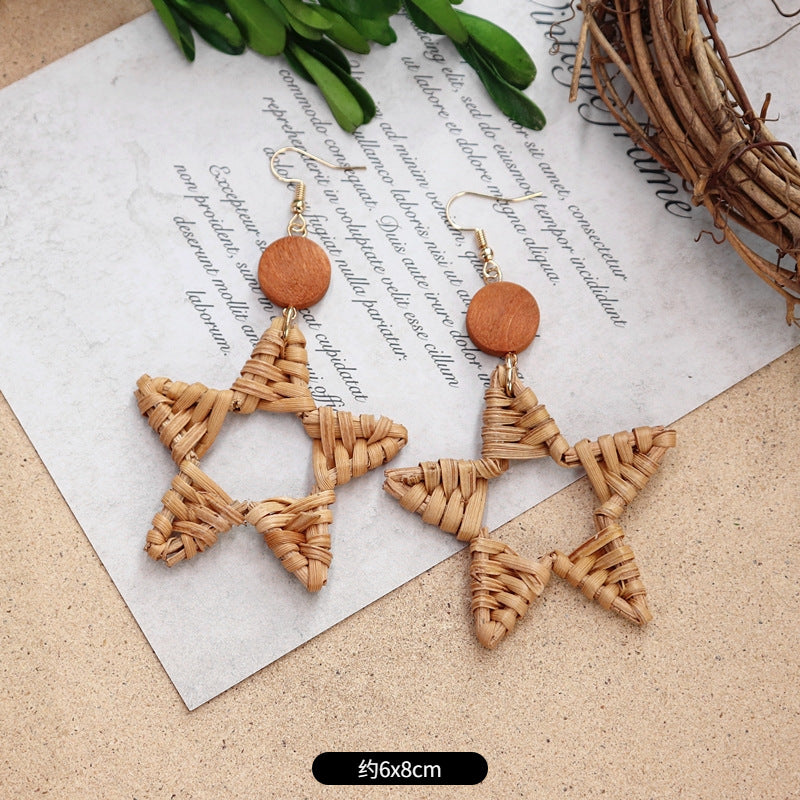 Wholesale Summer Bohemian Vintage Holiday Straw and Rattan Braided Earrings ACC-ES-Luox006