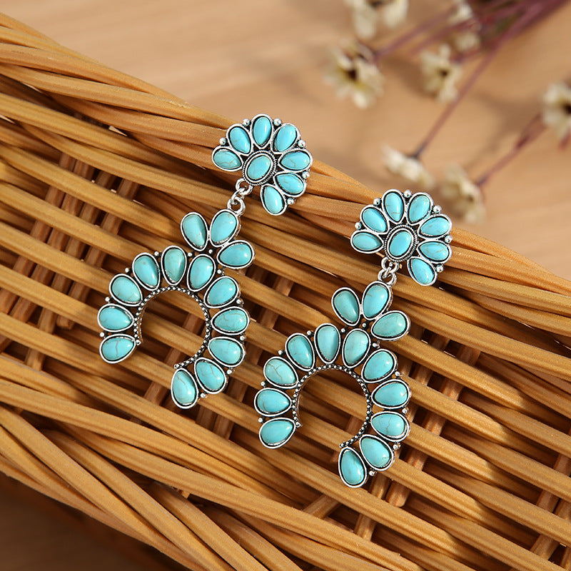 Wholesale Retro Geometric Turquoise Earrings Fashion Accessory Boutique Resale