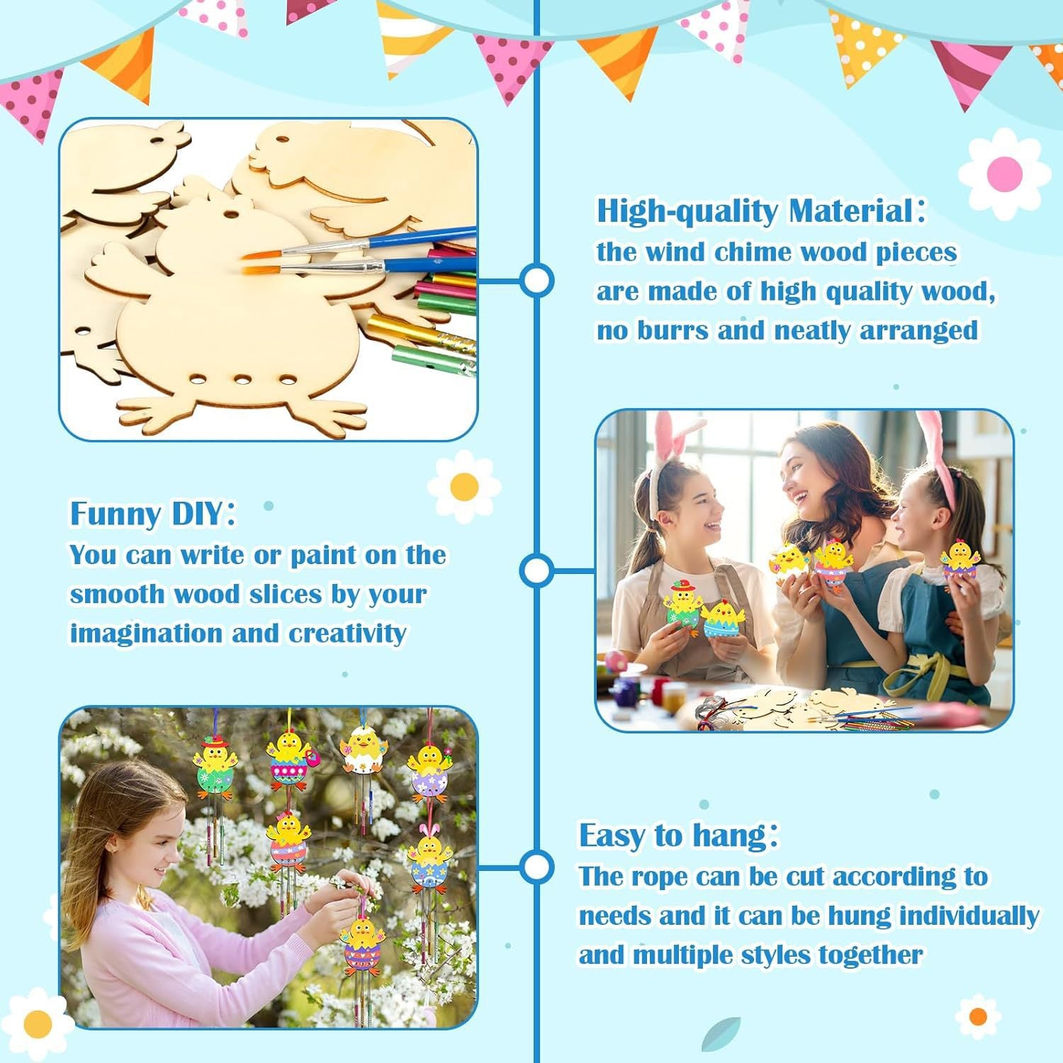 Wholesale wooden chick wind chime suit DIY wooden Easter suit