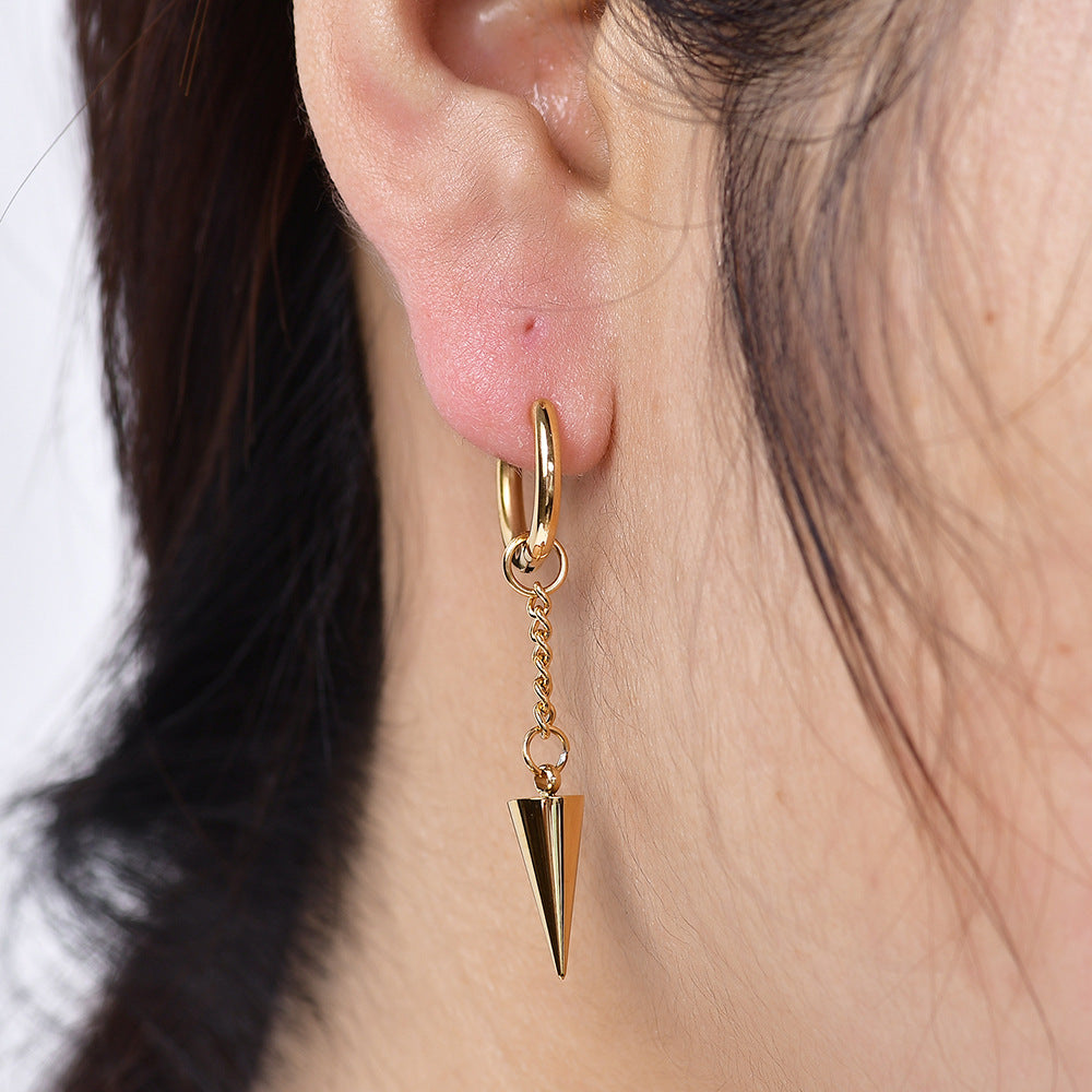Wholesale 18K gold  rivet long triangular pyramid titanium steel earrings