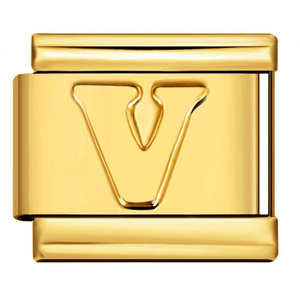 Wholesale Gold Plated Stainless Steel Concave Letter Modular Bracelet - DIY Jewelry Accessory for Boutique Resale