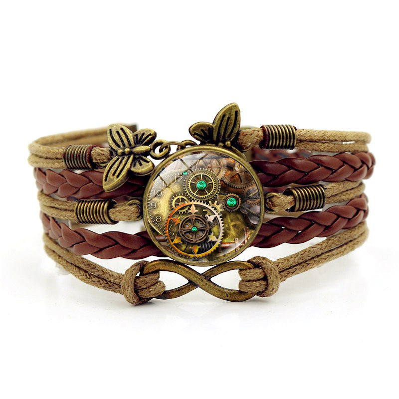 Wholesale Steampunk Gear Cuff Bracelet with Infinity Symbol and Multi-layer Leather Design,  Unisex Fashion Jewelry Accessory