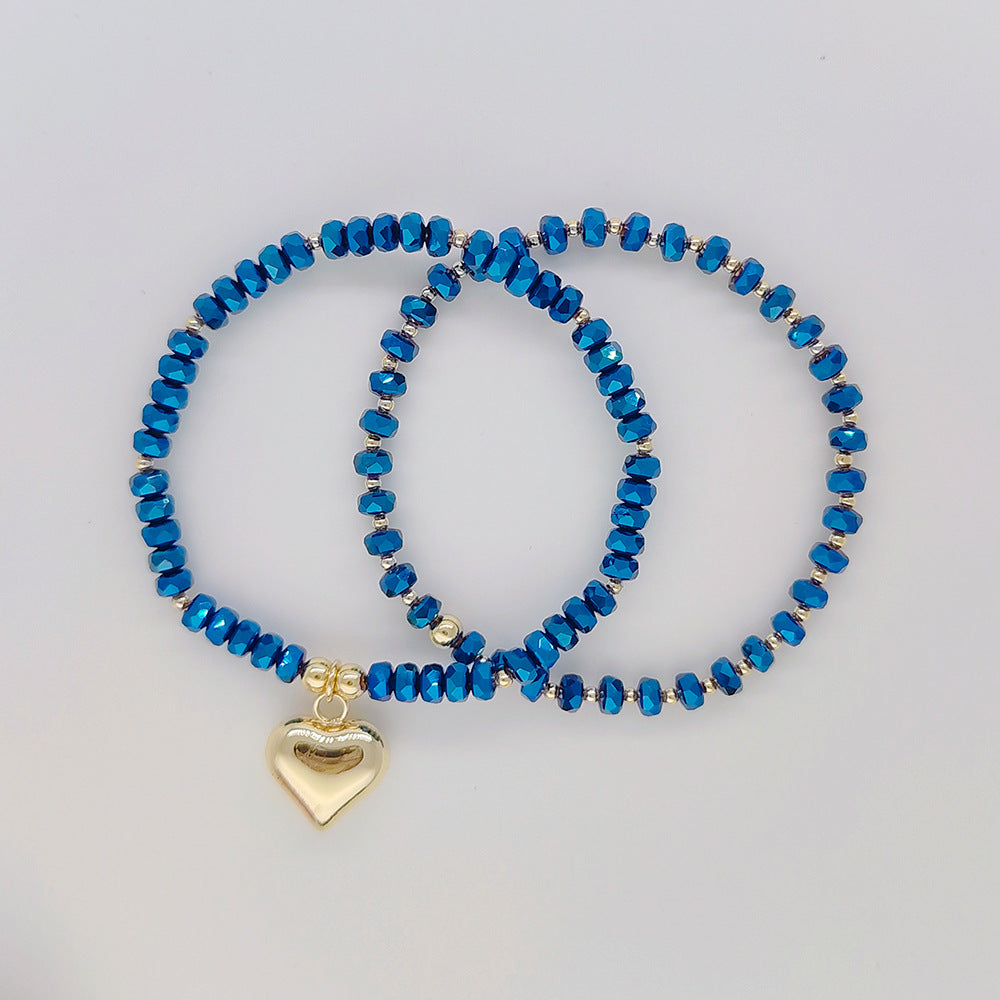 Wholesale Crystal Beaded Braided Bracelet Multi-layered Love Pendant Layered Bracelet Set ACC-BT-Qiqi016