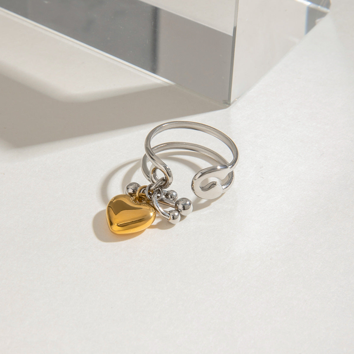 Wholesale  18k gold stainless steel gold and silver color  love double-layer hollow adjustable opening ring