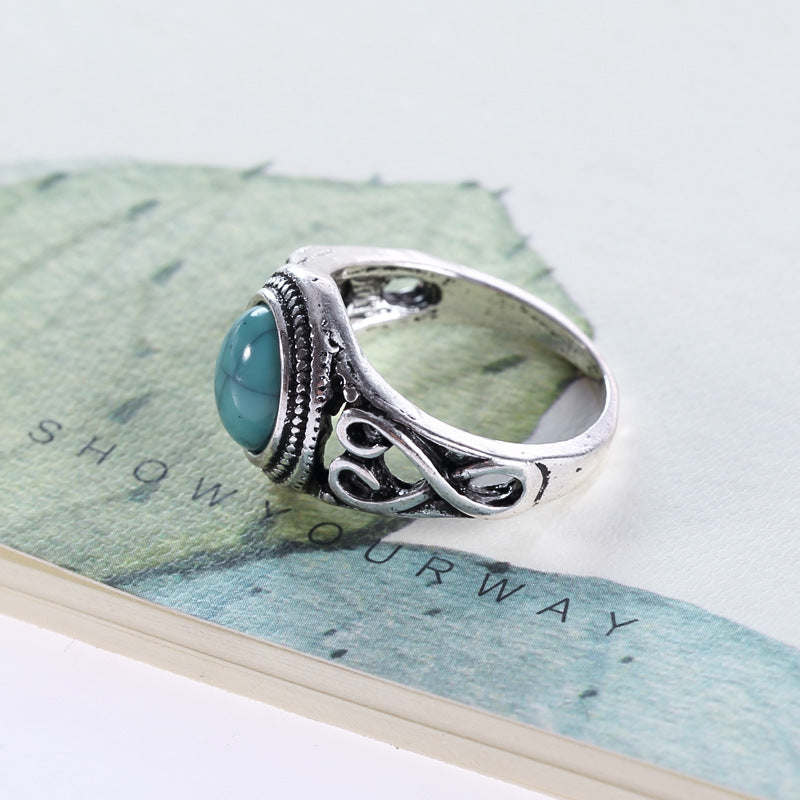 Wholesale Retro Carved Men' s Ring with Turquoise Gemstone - Fashion Jewelry Accessory for Everyday Wear