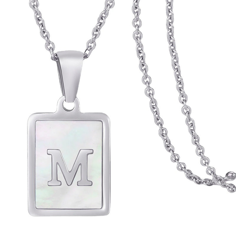 Wholesale  titanium steel square shell letter necklace
