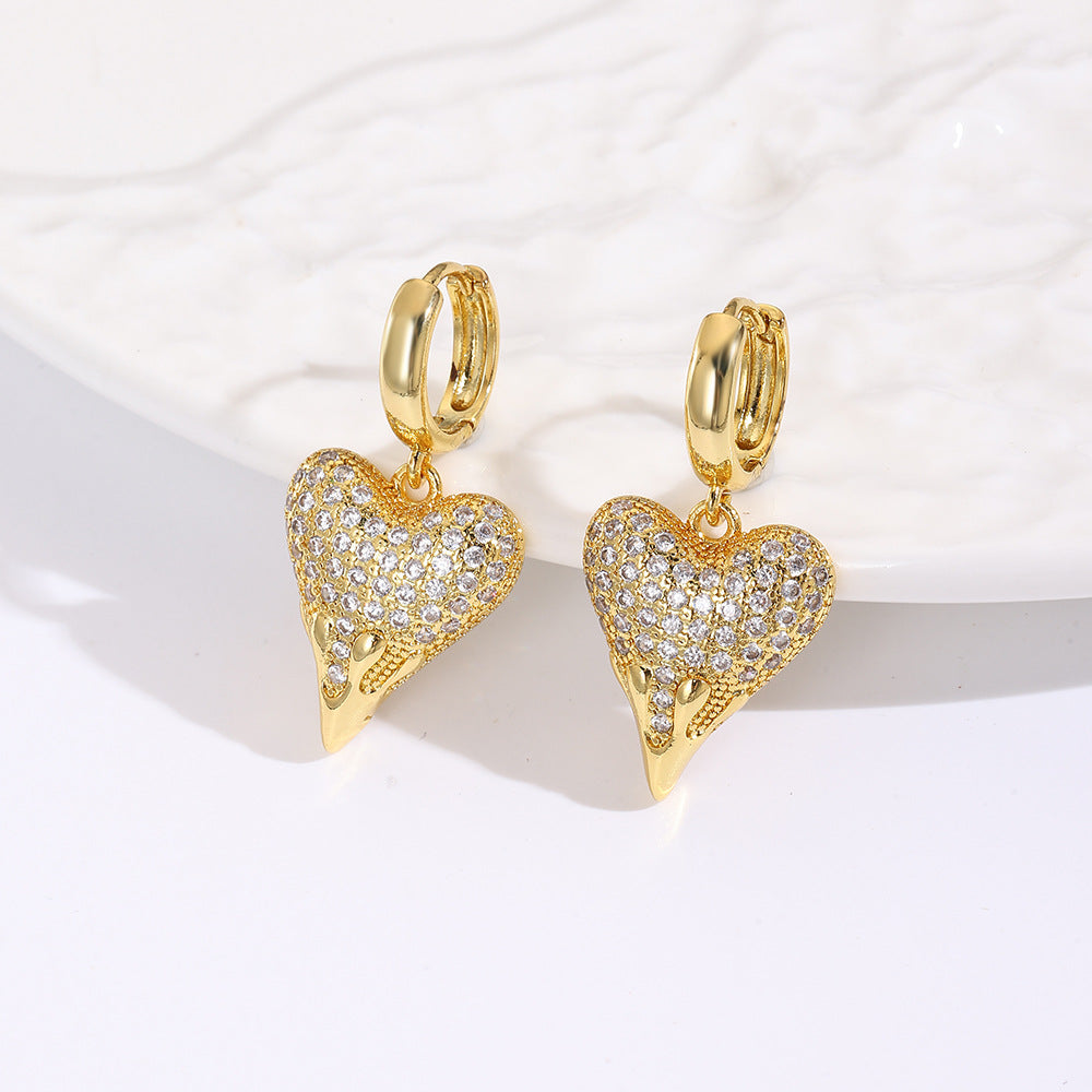 Wholesale Heart  Copper-Plated 18K Inlaid with Zircon Exaggerated  Earrings