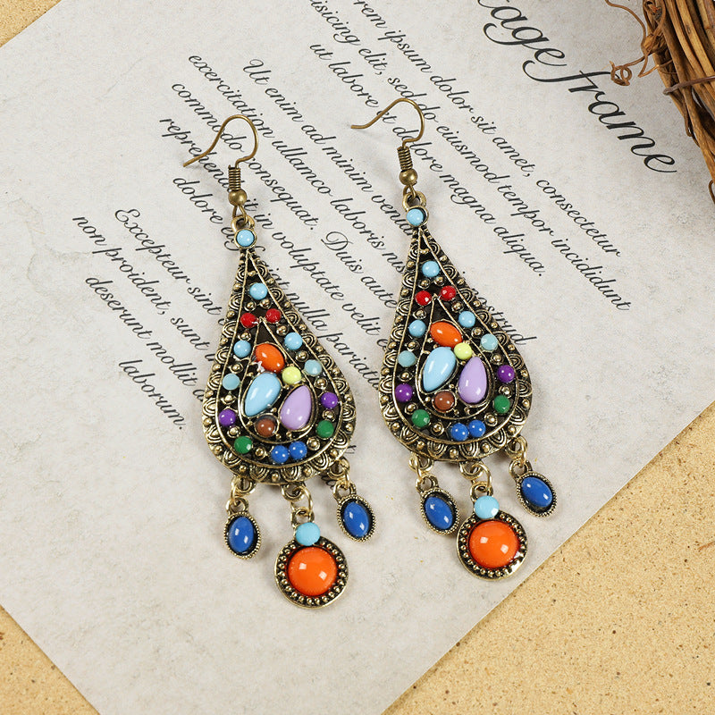 Wholesale Color Contrast Earrings Long Tassel Ear Drop