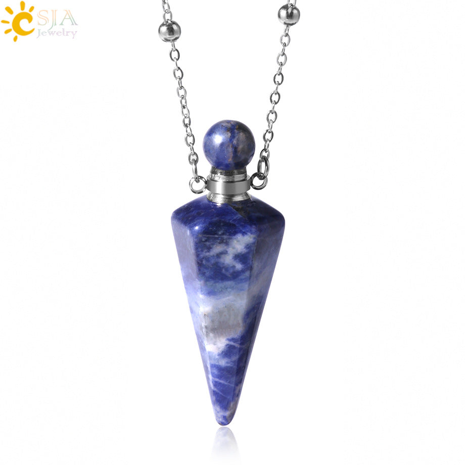 Wholesale Natural Stone Crystal Stone Hexagonal Column Perfume Bottle Necklace ACC-NE-HuaiShe002