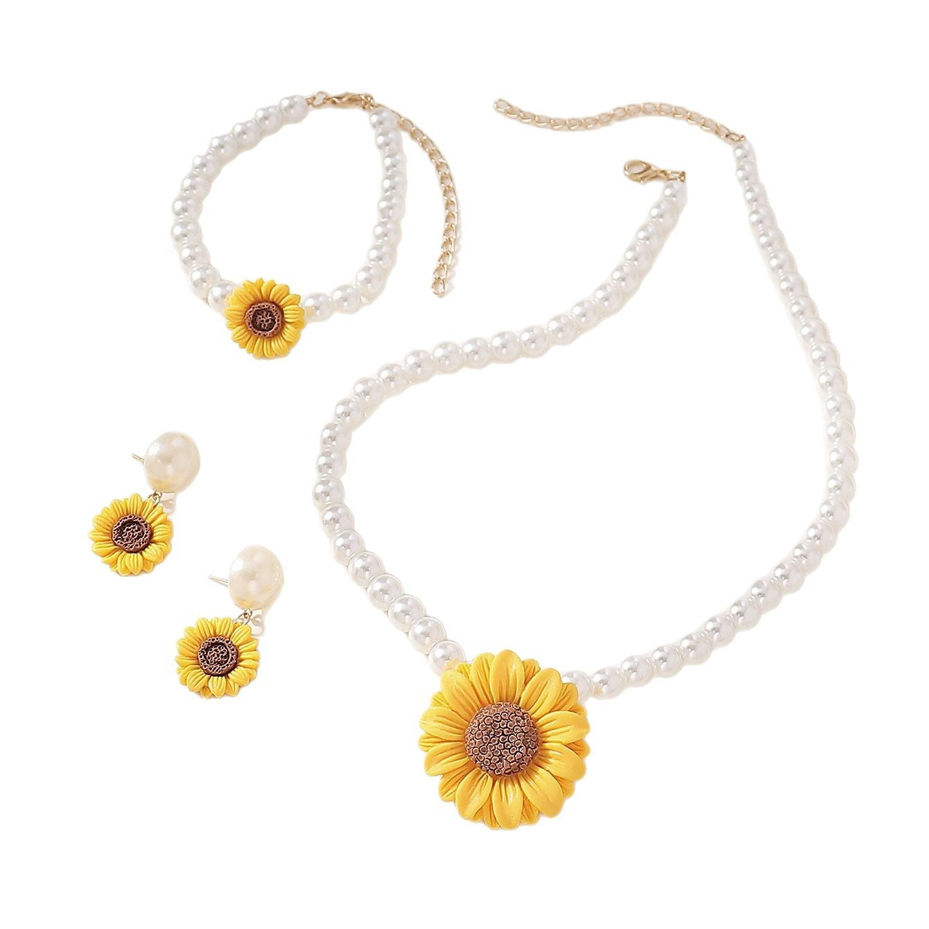 Wholesale Pearl Sunflower Earrings Flower Pearl Bracelet Necklace