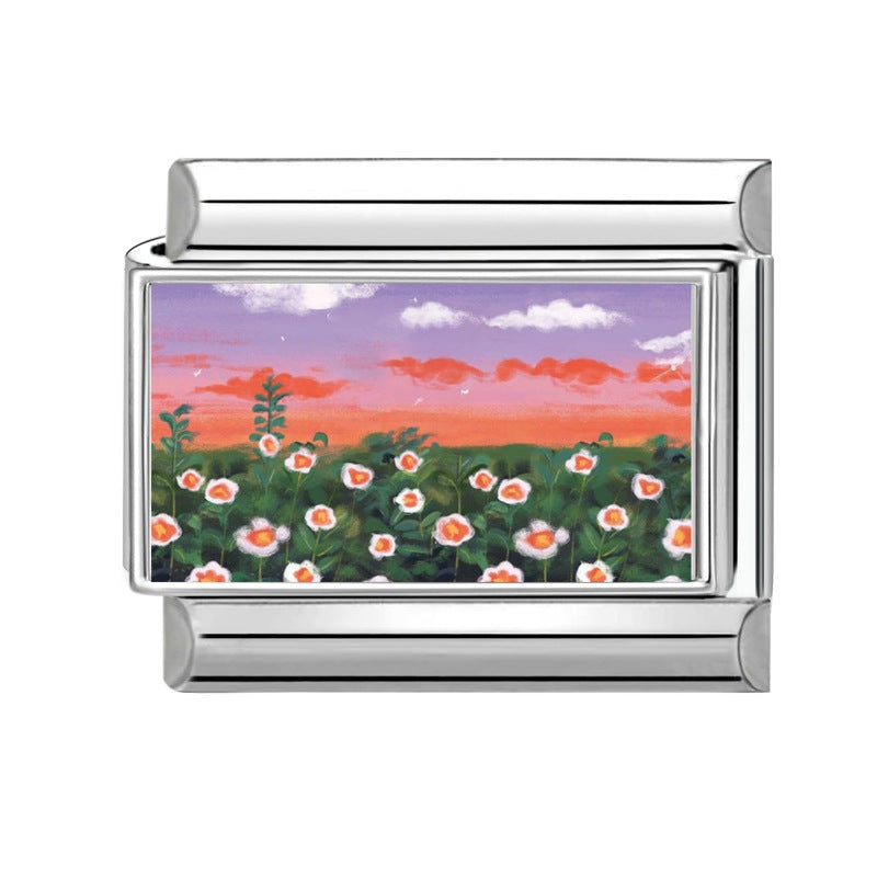 Wholesale Italian-Style Landscape Charm Stainless Steel Bracelet Jewelry Accessory