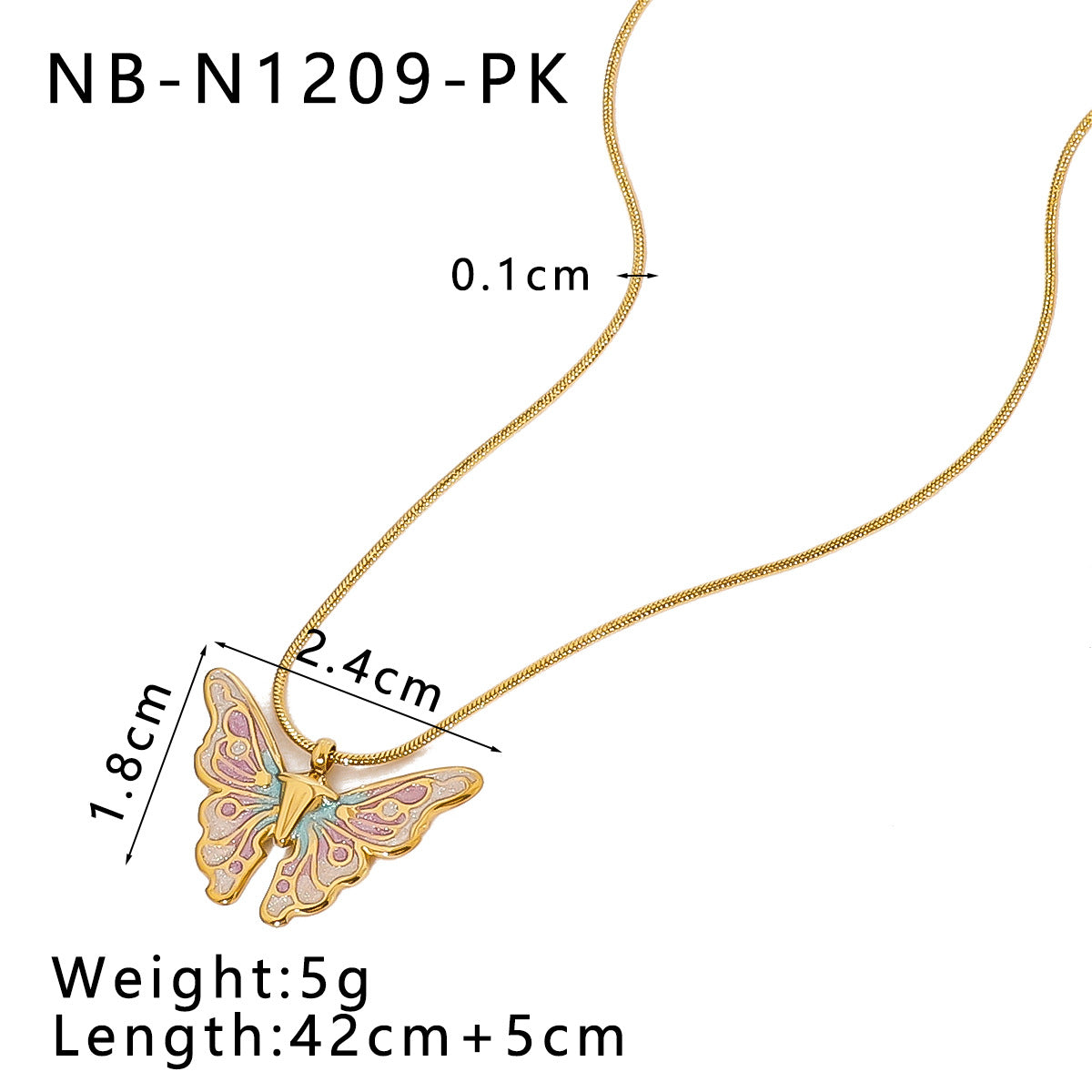 Wholesale Stainless steel plated 18k gold simple butterfly rainbow love color necklace