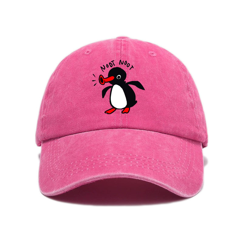 Wholesale  Curved Brim Washed Cotton Cartoon Print Penguin Baseball Cap