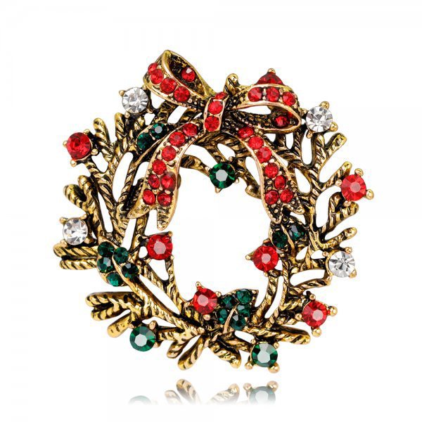 Wholesale Garland bell bow rhinestone Christmas brooch