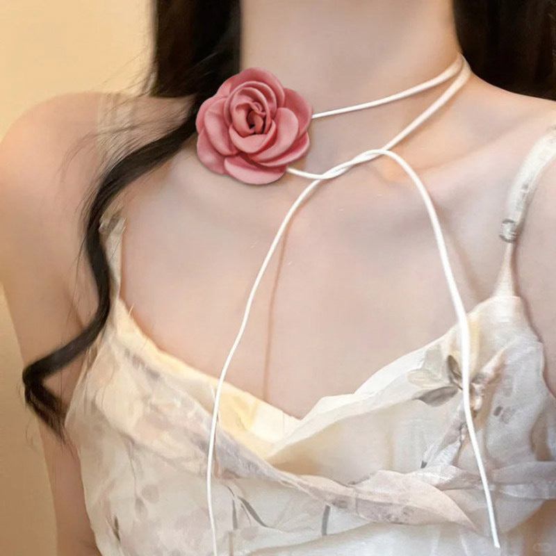 Wholesale Handmade Fabric Flower Choker Necklace With Wax Rope Trendy Jewelry Accessory For Women Gift