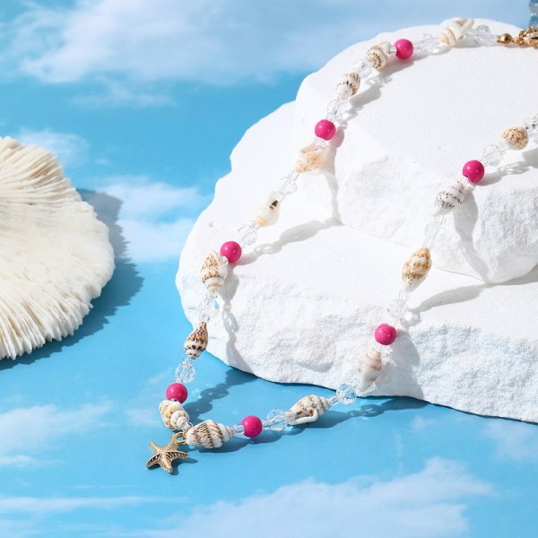 Wholesale  Bohemian Beach Vacation Marine Foot Fashion Conch Rice Bead Shell Beaded Necklace