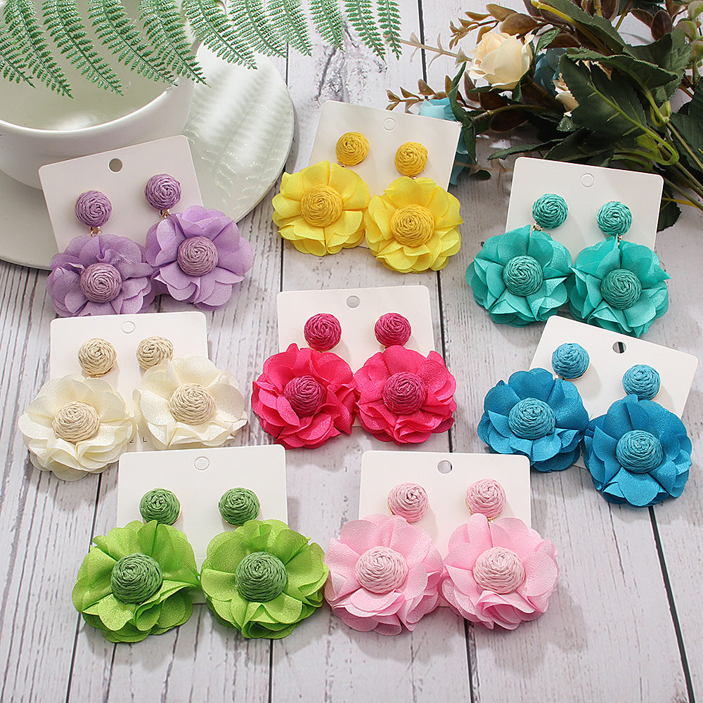 Wholesale Bohemian Raffia Flower Earrings Vintage Earrings ACC-ES-Yiniao001