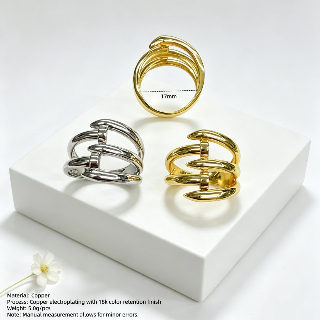 Wholesale Light Luxury Multi Layer Twisted Gold  Ring For Unisex Brass Plated Jewelry Accessory