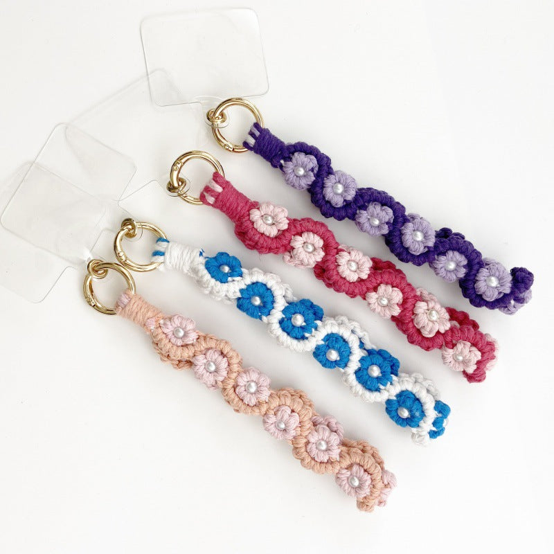 Wholesale Flower Rose Key Ring Handmade Woven Wrist Strap Keychains Lanyard Keychain ACC-KC-Huaien004