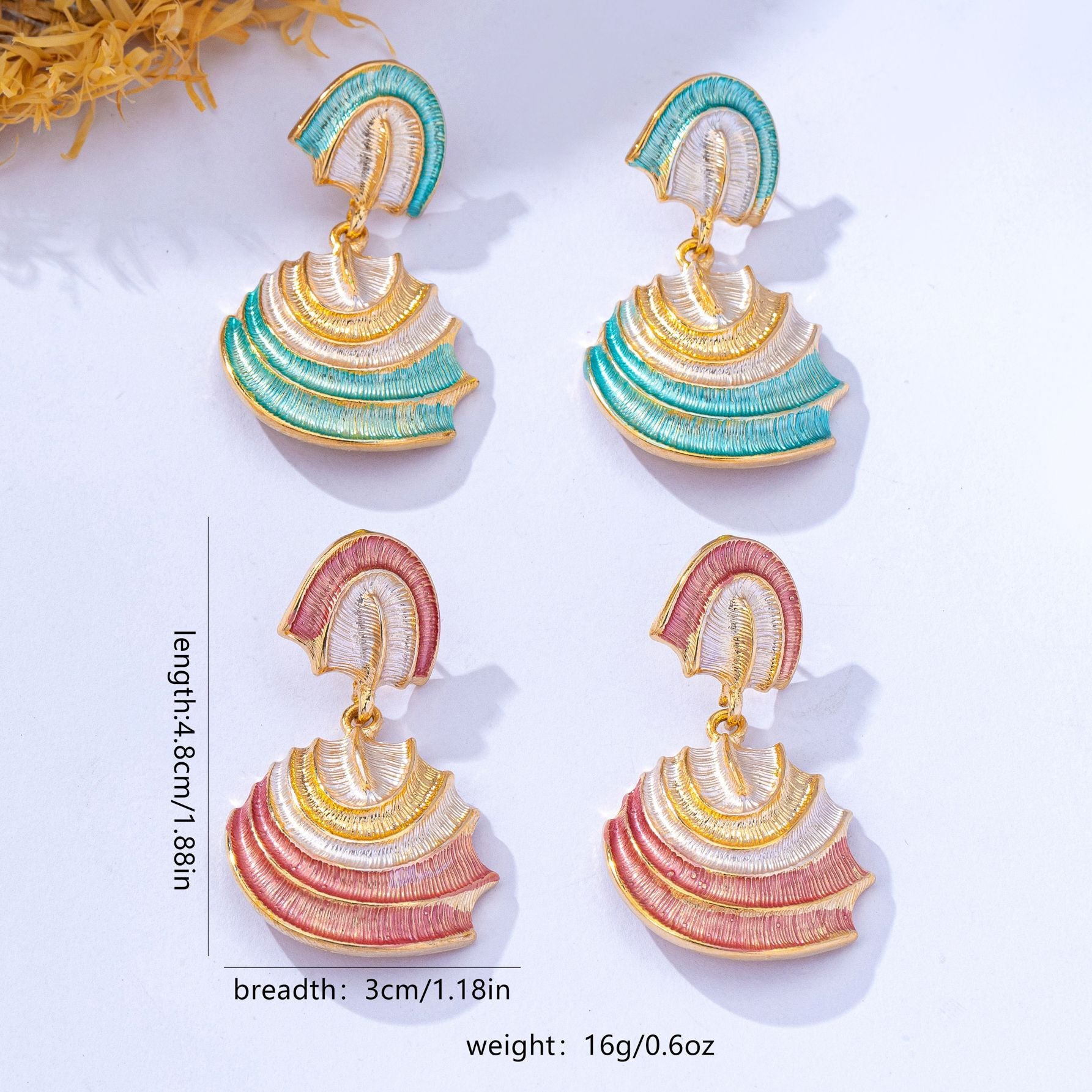 Wholesale Retro Fan Shaped Layered Drop Earrings For Women Ethnic Geometric Style Blue Electroplated Zinc Alloy Fashion Accessory Gift