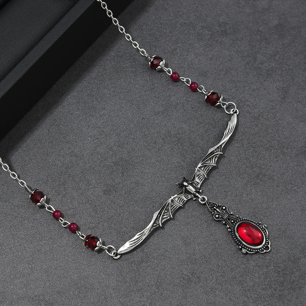 Wholesale Vintage Gothic Bat Blood Drop Necklace Women  Party Gift Fashion Accessory